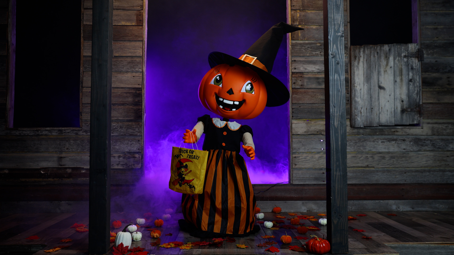 FUN99199 4 Ft Gourdgeous the Pumpkin Witch Animatronic Decoration